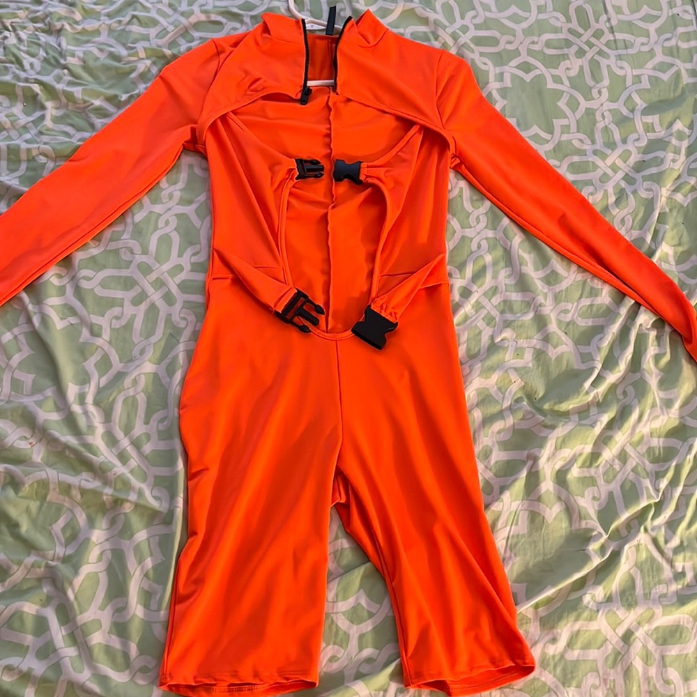 K TOO neon highlighter orange women’s small romper